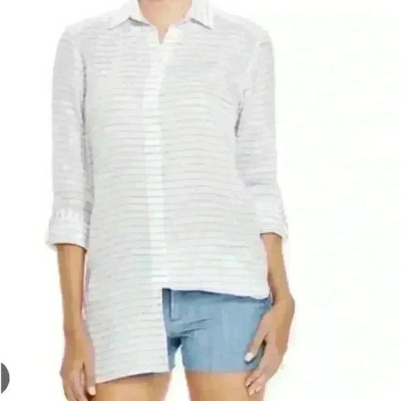 ALICE & OLIVIA Otis Stiped button up roll Cuffs long sleeve shirt Women's Sz S/P - Picture 1 of 9